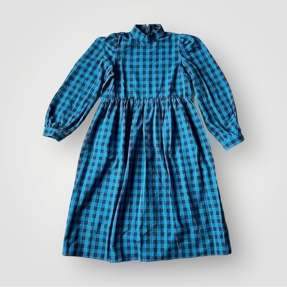 Lola May Blue Gingham Smock Midi Dress Puff Sleeve Cottagecore UK8 / US4 - Picture 4 of 14